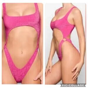 SKIMS Size 4x Magenta Pink Glitter Sparkle Swimsuit Sexy Cut Out Monokini NWT